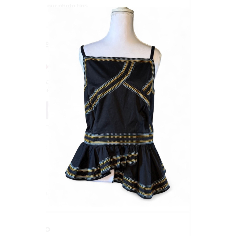 White House Black Market Embroidered Peplum Tank Top Black Size 12 NWT